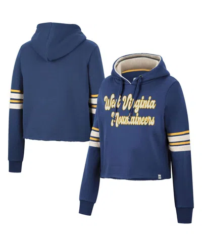 Colosseum Women's  Navy West Virginia Mountaineers Retro Cropped Pullover Hoodie