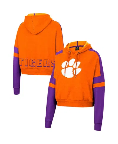 Colosseum Women's  Orange Clemson Tigers Throwback Stripe Arch Logo Cropped Pullover Hoodie
