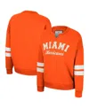 Colosseum Women's  Orange Distressed Miami Hurricanes Perfect Date Notch Neck Pullover Sweatshirt In Orange
