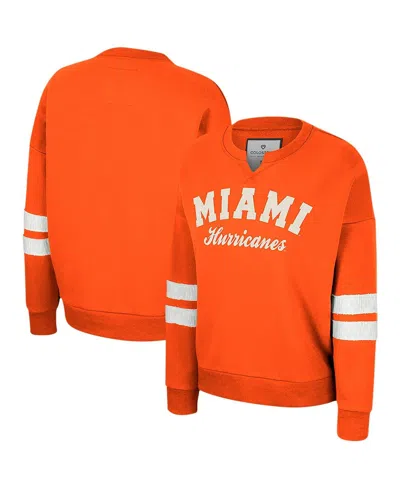 Colosseum Women's  Orange Distressed Miami Hurricanes Perfect Date Notch Neck Pullover Sweatshirt