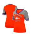 Colosseum Women's  Orange, Heathered Gray Clemson Tigers There You Are V-neck T-shirt In Orange,heathered Gray