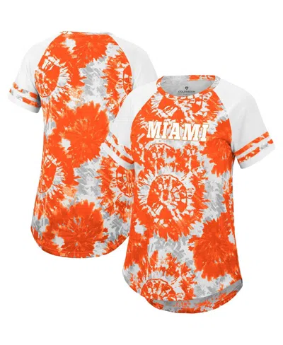Colosseum Women's  Orange, White Miami Hurricanes Annie Oversized Tie-dye Raglan T-shirt In Orange,white