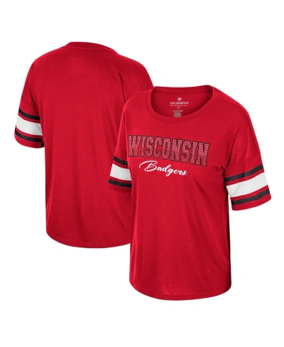 Colosseum Women's  Red Wisconsin Badgers I'm Gliding Here Rhinestone T-shirt