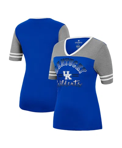 Colosseum Women's  Royal, Heathered Gray Kentucky Wildcats There You Are V-neck T-shirt In Royal,heathered Gray