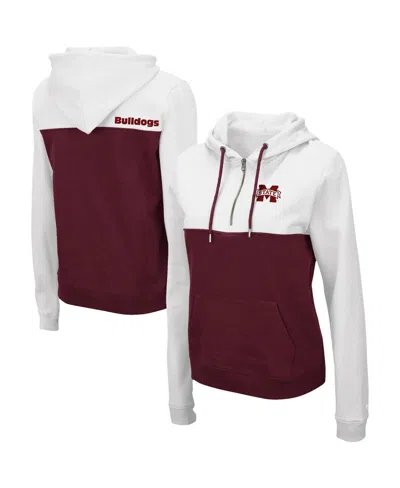 Colosseum Women's  White And Maroon Mississippi State Bulldogs Aidan Quarter-zip Hoodie In White,maroon
