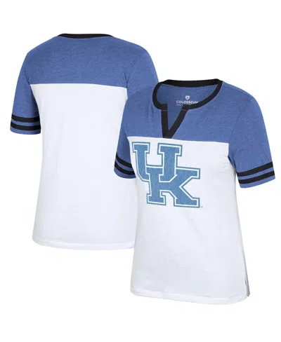 Colosseum Women's  White, Heather Royal Kentucky Wildcats Frost Yourself Notch Neck T-shirt In White,heather Royal