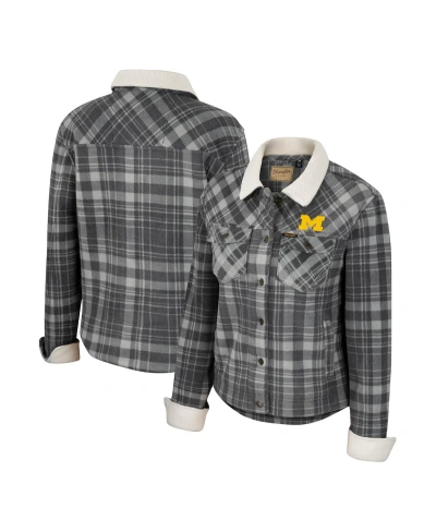 Colosseum Women's  X Wrangler Charcoal Michigan Wolverines Plaid Polar Fleece Button-up Jacket