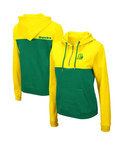 COLOSSEUM WOMEN'S COLOSSEUM YELLOW, GREEN OREGON DUCKS AIDAN LIGHTWEIGHT HALF-ZIP HOODIE