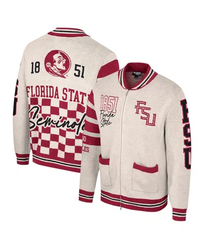 Colosseum Women's Cream Florida State Seminoles Jacquard Full-zip Sweater In White