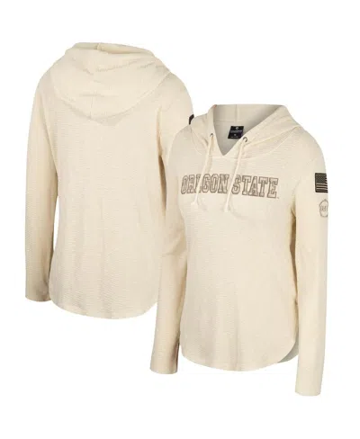 Colosseum Women's Cream Oregon State Beavers Oht Military Appreciation Casey Raglan Long Sleeve Hoodie T-shirt In Neutral
