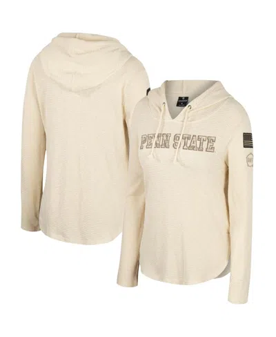 Colosseum Women's Cream Penn State Nittany Lions Oht Military Appreciation Casey Raglan Long Sleeve Hoodie T-s In Neutral