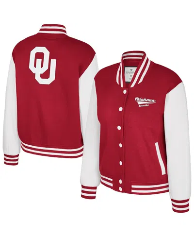 Colosseum Women's Crimson Oklahoma Sooners French Baguette Full Snap Fleece Jacket In Red