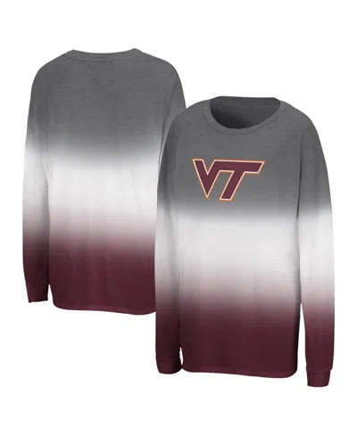 Colosseum Women's Gray Virginia Tech Hokies Winkle Dip Dye Long Sleeve T-shirt