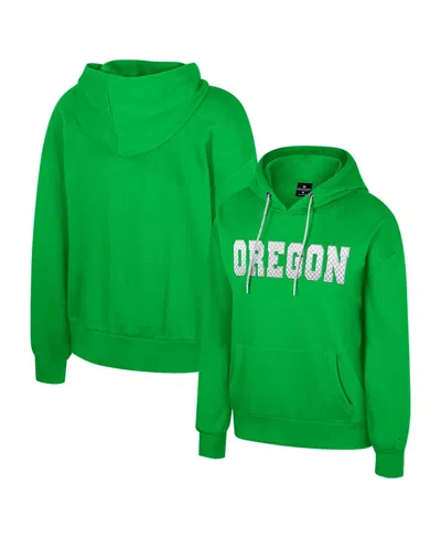 Colosseum Women's Green Oregon Ducks Reflection Rhinestone Drawcord Pullover Hoodie In Multi
