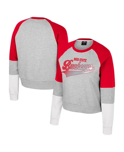 Colosseum Big Girls Heather Gray Ohio State Buckeyes Katinka Rhinestone Pullover Sweatshirt