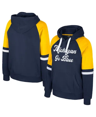 Colosseum Women's Navy Michigan Wolverines Oversized Color Block Pullover Hoodie In Blue