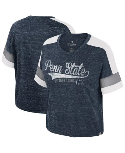 Colosseum Women's Navy Penn State Nittany Lions Color Block Scoop Neck T-shirt In Blue