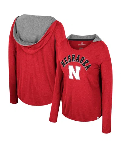 Colosseum Women's Nebraska Huskers Distressed Heather Long Sleeve Hoodie T-shirt In Scarlet