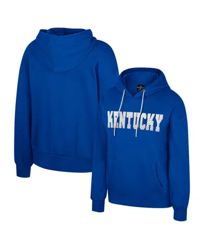 Colosseum Women's Royal Kentucky Wildcats Reflection Rhinestone Drawcord Pullover Hoodie In Blue