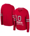 Colosseum Women's Scarlet Ohio State Buckeyes Oversized Violet Distressed V-neck Long Sleeve T-shirt In Red