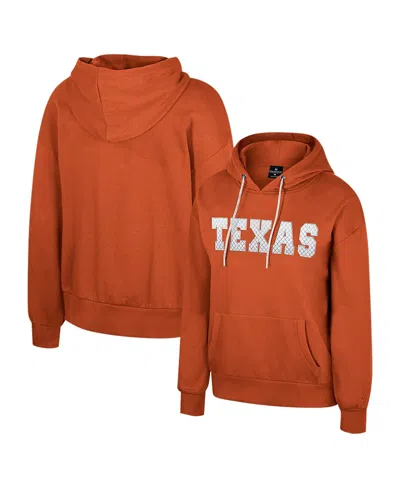 Colosseum Women's Texas Orange Texas Longhorns Reflection Rhinestone Drawcord Pullover Hoodie In Burnt Orange