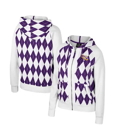Colosseum Women's White Lsu Tigers The Dealio Argyle Full-zip Jacket In Purple