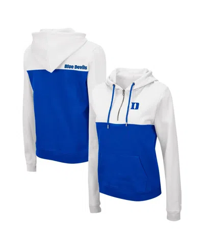 Colosseum Women's White/royal Duke Blue Devils Aidan Lightweight Half-zip Hoodie In White,royal