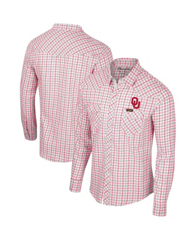 Colosseum X Wrangler Men's White Oklahoma Sooners Plaid Windowpane Long Sleeve Full-snap Shirt