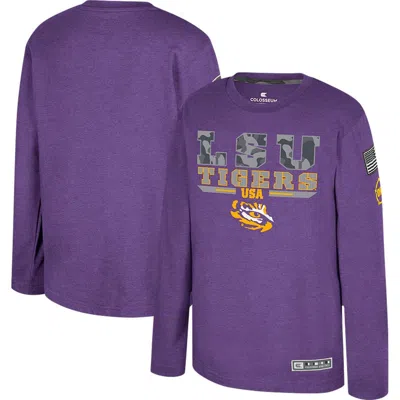 Colosseum Kids' Youth  Heather Purple Lsu Tigers Oht Military Appreciation Oorah Long Sleeve T-shirt