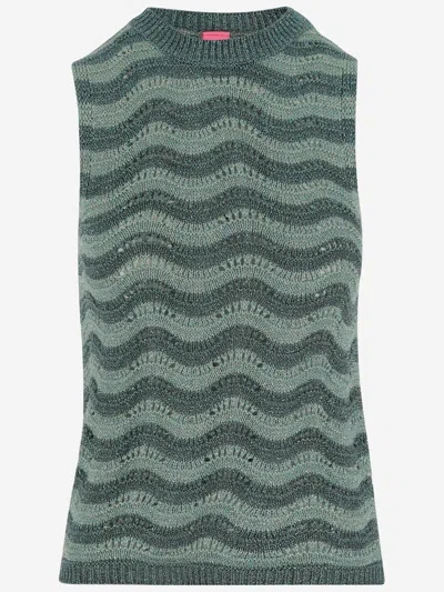 Colour Market® Colour Market Viscose Blend Top With Wavy Pattern In Green
