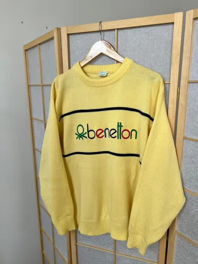 Pre-owned Coloured Cable Knit Sweater X United Colors Of Benetton Vtg 1990s United Colours Of Benetton Knit Sweater Y2k In Yellow