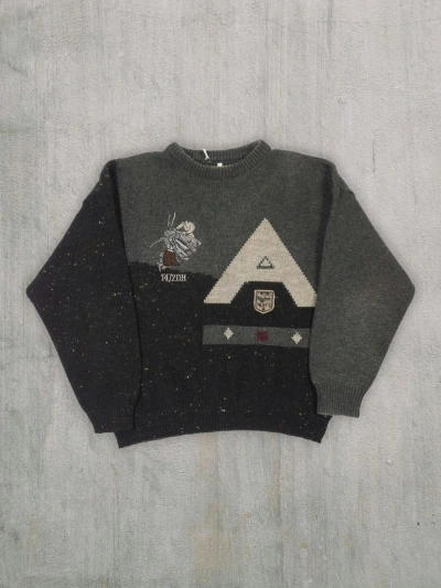 Pre-owned Coloured Cable Knit Sweater X Vintage Cartoon Style 90's Knited Crewneck Wool Sweater Japanese In Grey