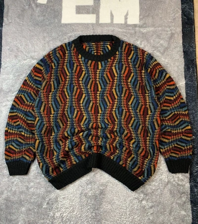 Pre-owned Coloured Cable Knit Sweater X Vintage Crazy Vintage Multicolor Knit Sweater Winter Jumper Knitted In Black