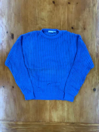 Pre-owned Coloured Cable Knit Sweater X Vintage Green Dot Blue Ribbed Knit Sweater