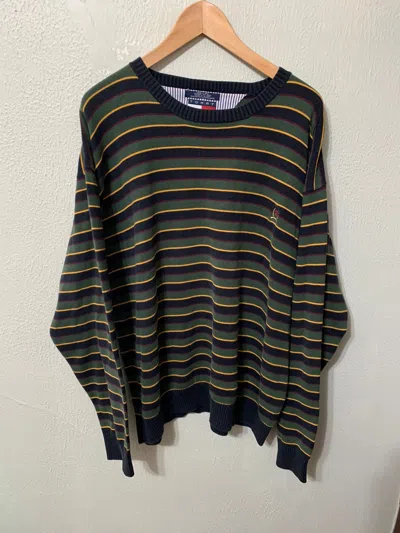 Pre-owned Coloured Cable Knit Sweater X Vintage Tommy Hilfiger Garter Snake Stripe Knit Sweater In Green
