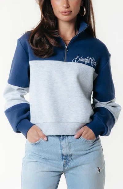 Colourful Rebel Colourblock Zip Sweat In Blue