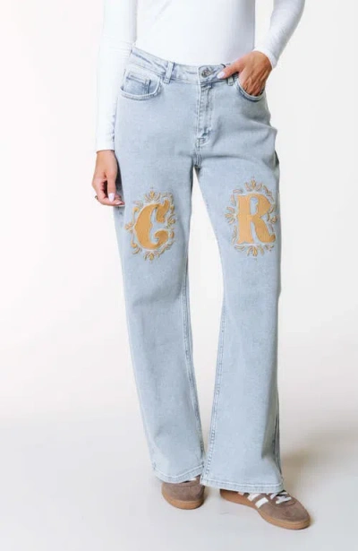 Colourful Rebel Gaias Cr Logo High Rise Straight Leg Denim Pants In Blue