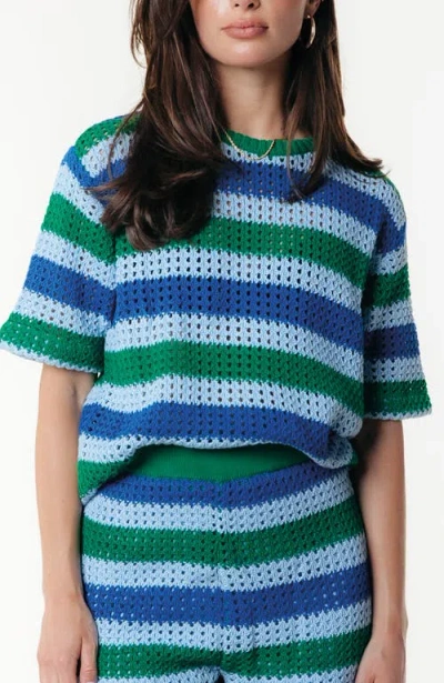 Colourful Rebel Hope Crochet Stripe Top Ss In Blue