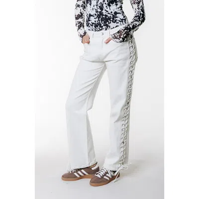 Colourful Rebel Jones Braided Straight Leg Denim Pants In White