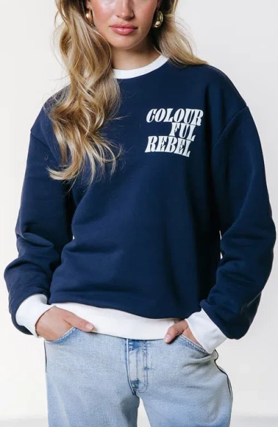 Colourful Rebel Logo Contrast Rib Dropped Shoulder Sweat In Multi