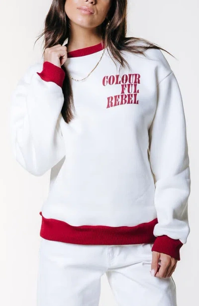 Colourful Rebel Logo Contrast Rib Dropped Shoulder Sweat In White