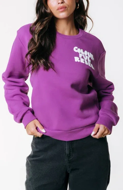 Colourful Rebel Logo Wave Puff Relaxed Sweat In Purple