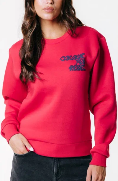 Colourful Rebel Logo Wave Relaxed Sweat In Red