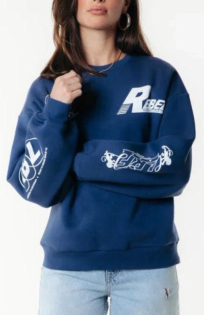 Colourful Rebel Logos Dropped Shoulder Sweat In Blue