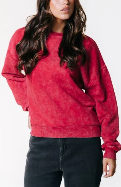 Colourful Rebel Rebel Braid Acid Wash Dropped Shoulder Sweat In Red