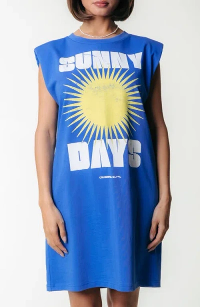 Colourful Rebel Sunny Days Padded Dress Sl In Blue