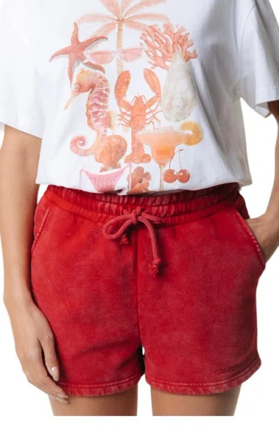 Colourful Rebel Uni Logo Acid Wash Sweat Short In Red
