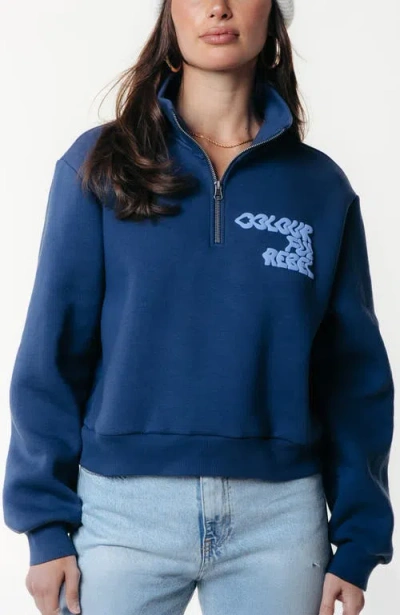 Colourful Rebel Uni Logo Wave Relaxed Zip Sweat In Blue