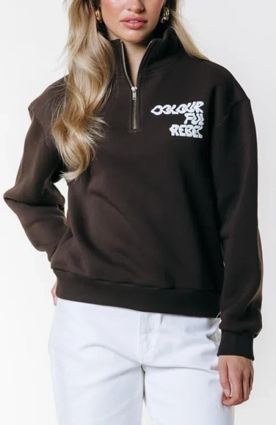 Colourful Rebel Uni Logo Wave Zip Sweat In Brown