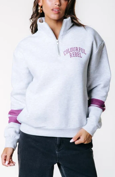 Colourful Rebel Varsity Logo Relaxed Zip Sweat In Gray